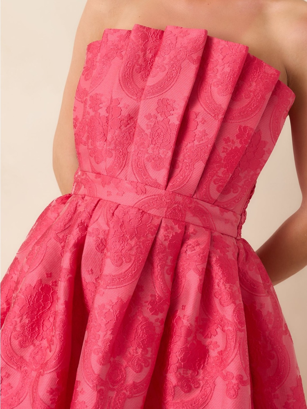THE GENEVIEVE HOT PINK JACQUARD STRAPLESS MIDI DRESS from Red Dress - Picture 2 of 7